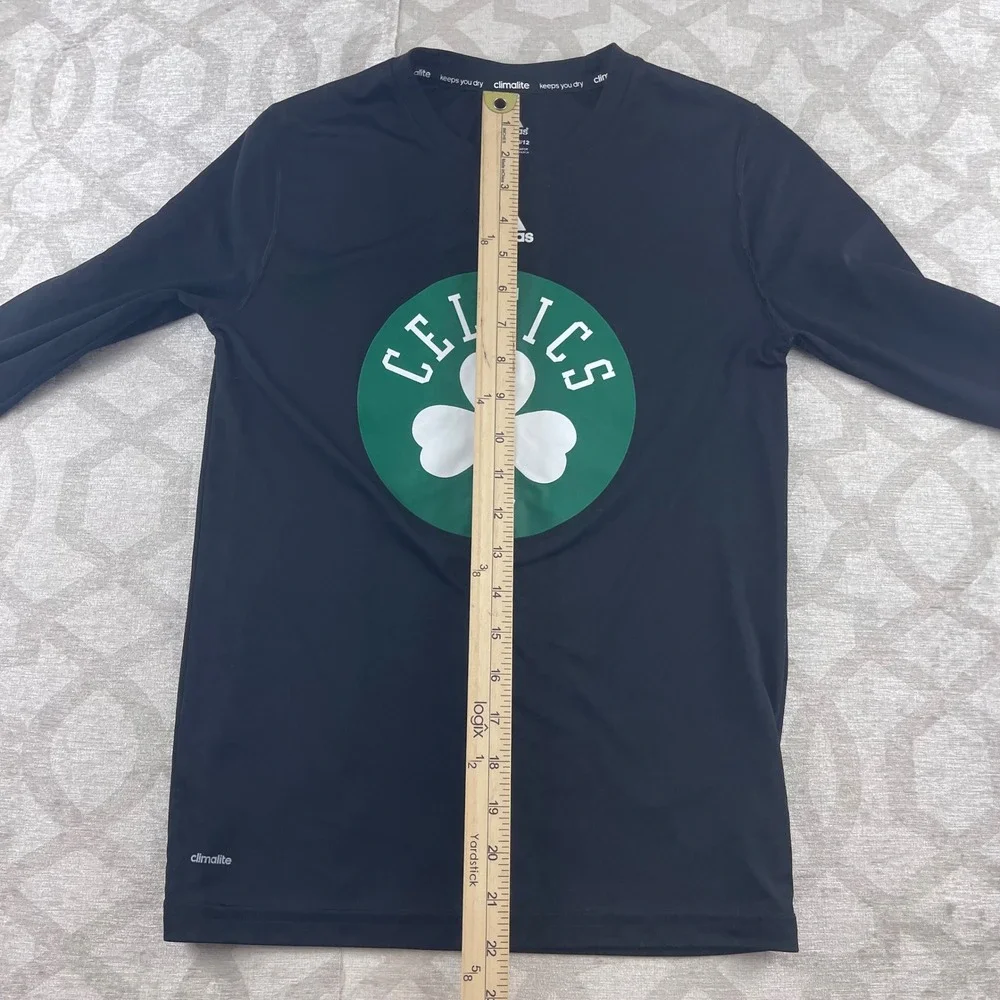 Adidas Boston Celtics Kids Medium 10/12 Long Sleeve Climalite Shirt‎ Black NBA